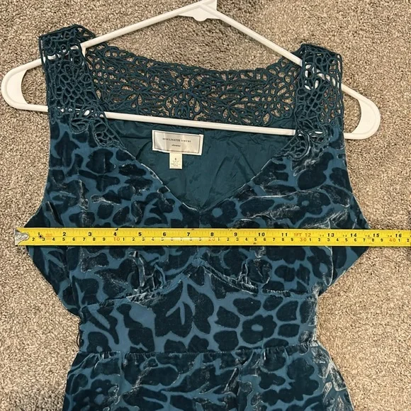 🦚EUC Anthropologie Moulinette Soeurs Silk Blend Burnout Velvet Teal Dress Size 4 - Picture 7 of 9